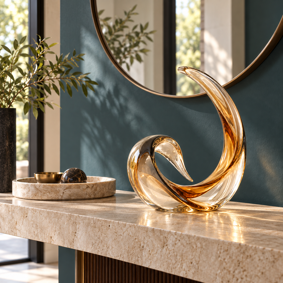 KELSVORA™ Auravelle Ribbon Arc Glass Sculpture