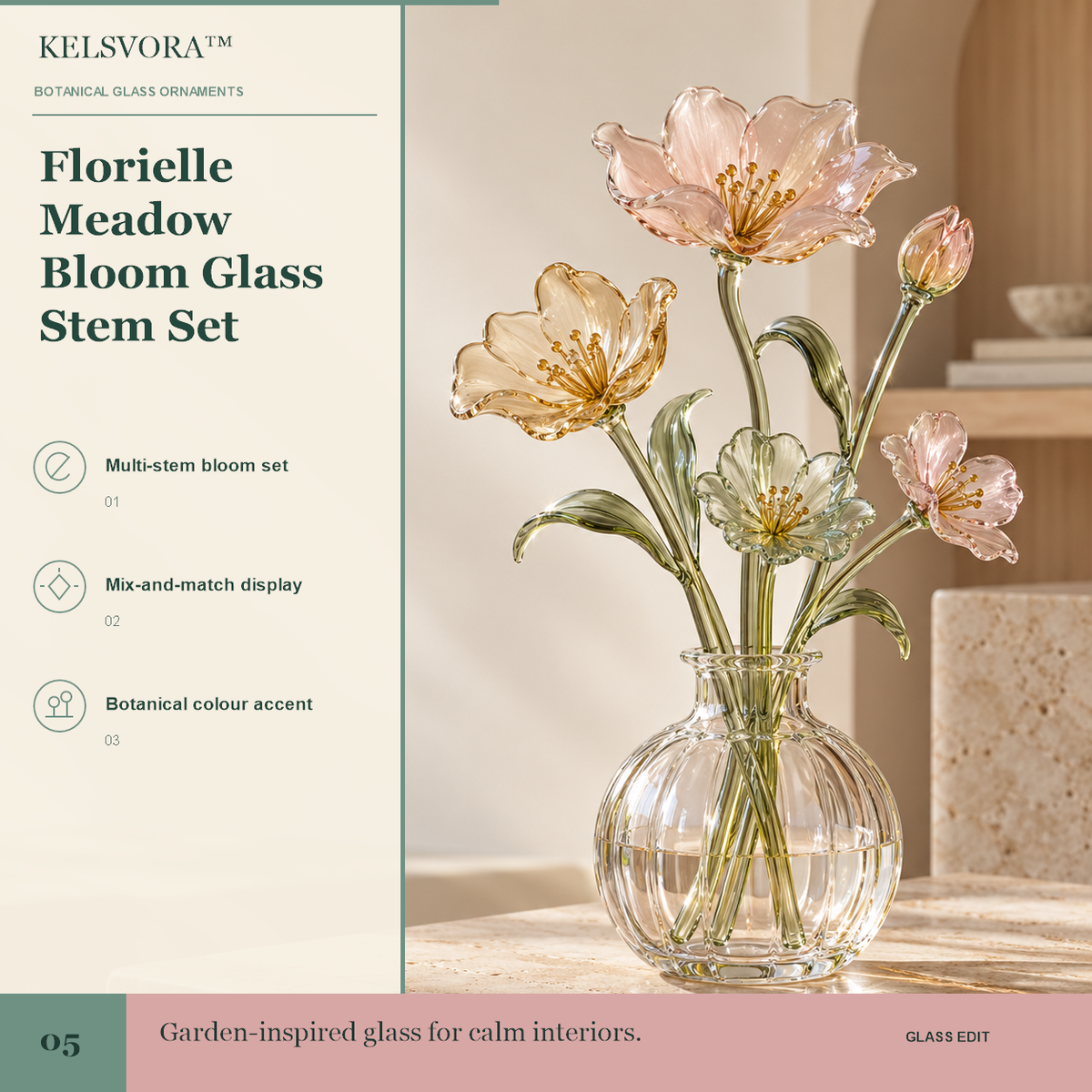 KELSVORA™ Florielle Meadow Bloom Glass Stem Set