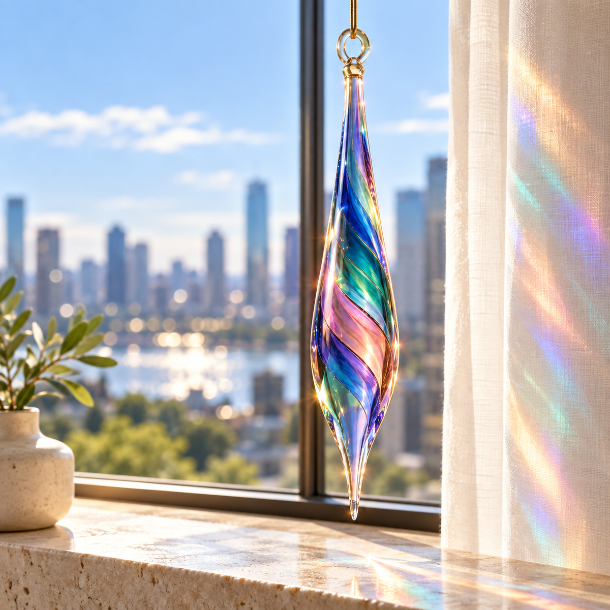KELSVORA™ Iridessa Aurora Drop Glass Window Ornament