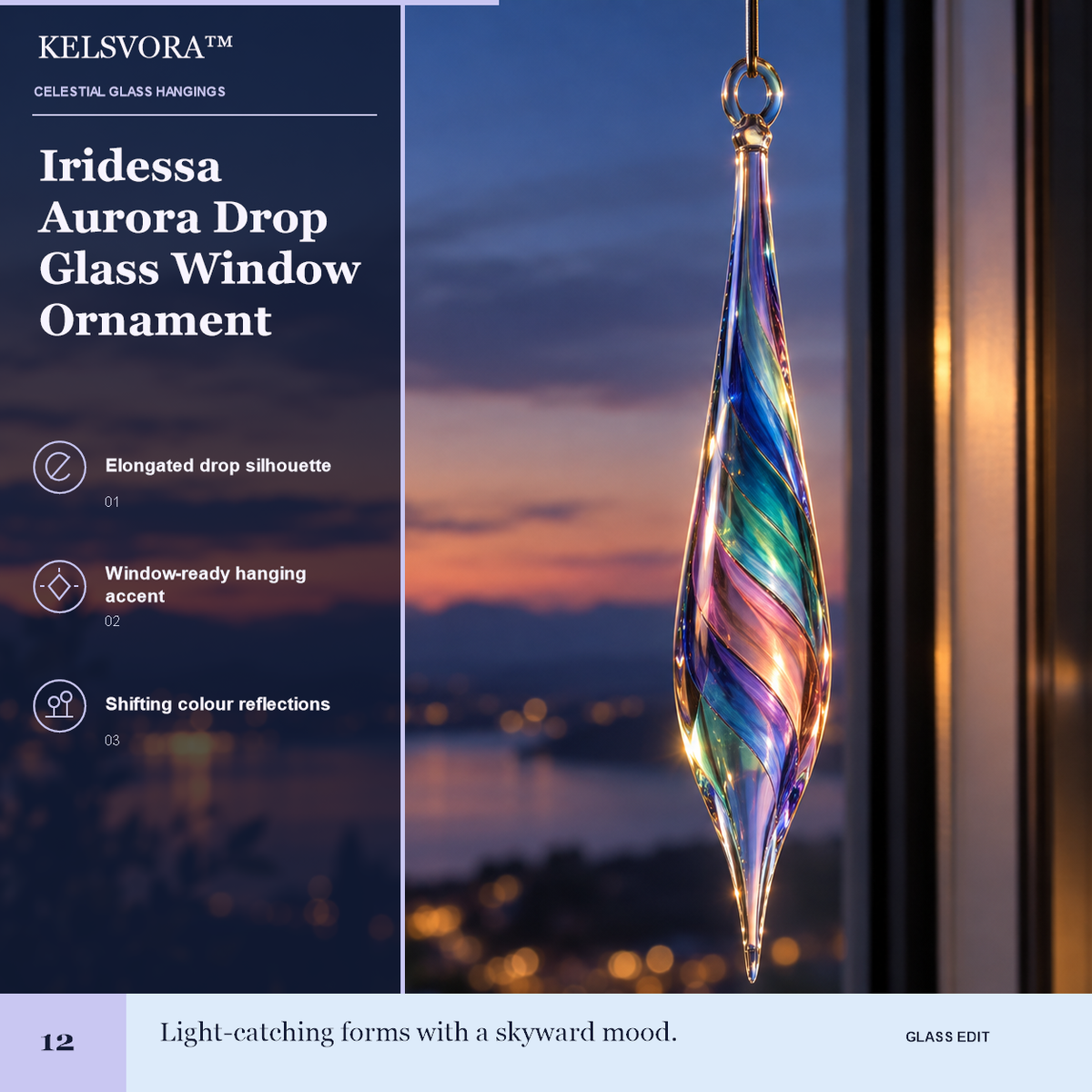 KELSVORA™ Iridessa Aurora Drop Glass Window Ornament