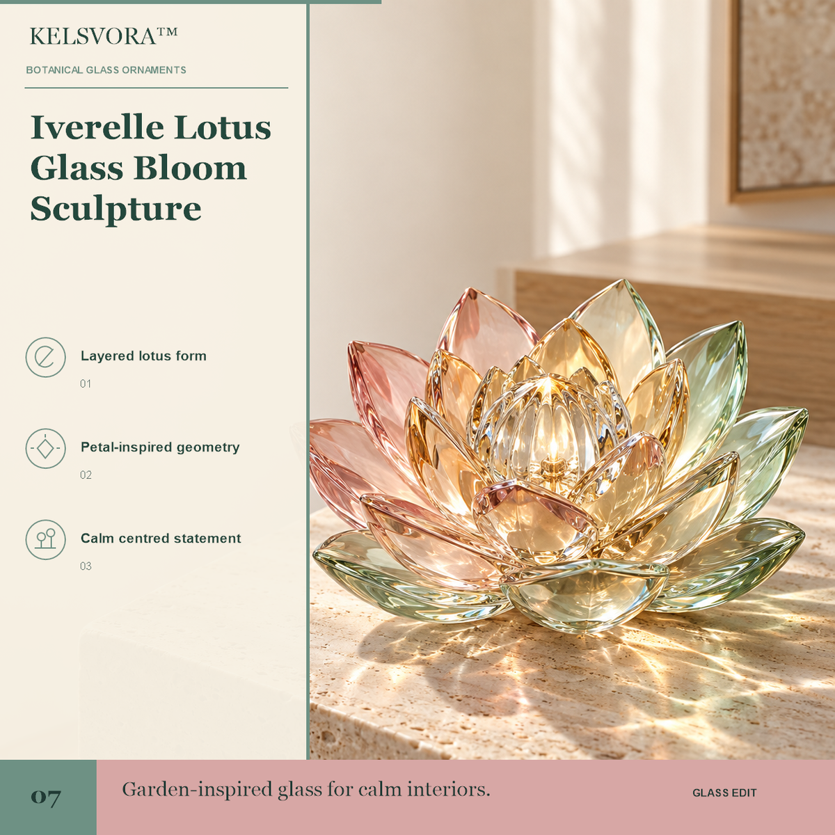 KELSVORA™ Iverelle Lotus Glass Bloom Sculpture