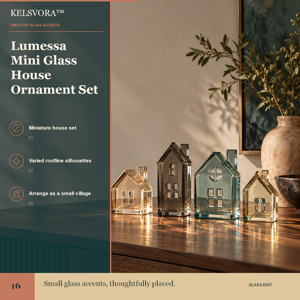 KELSVORA™ Lumessa Mini Glass House Ornament Set