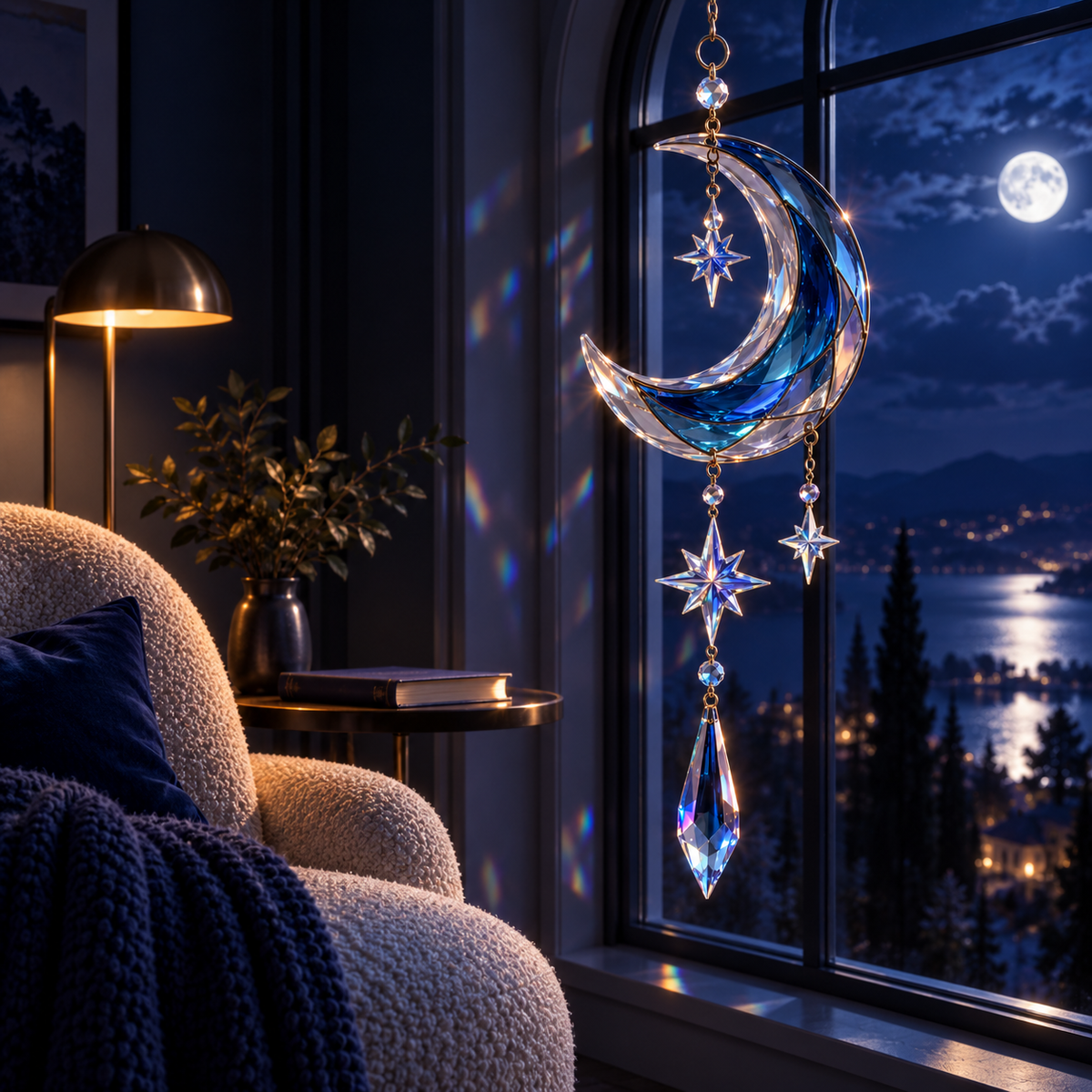 KELSVORA™ Lunavelle Crescent Glass Hanging Ornament