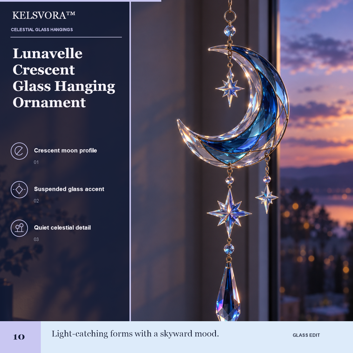 KELSVORA™ Lunavelle Crescent Glass Hanging Ornament