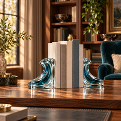 KELSVORA™ Marivelle Wavecrest Glass Bookend Pair