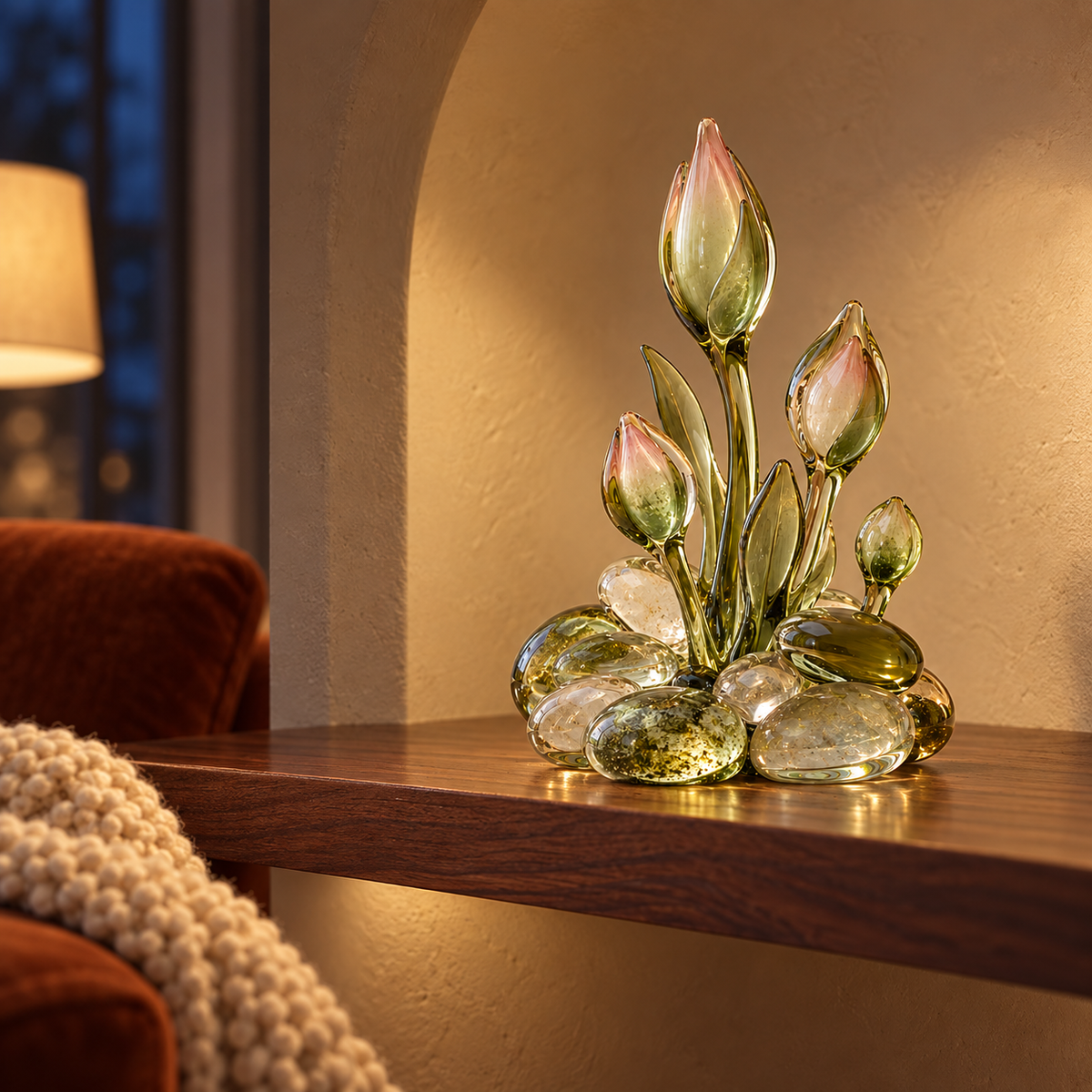 KELSVORA™ Mossara Bud & Pebble Glass Arrangement