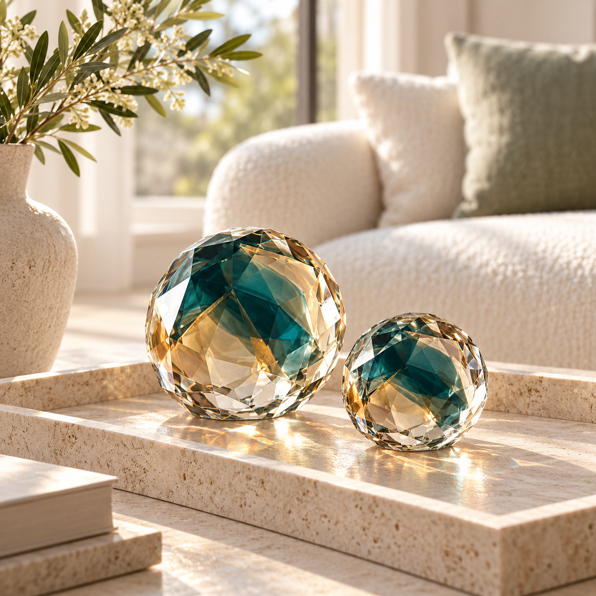 KELSVORA™ Orvella Faceted Glass Orb Pair