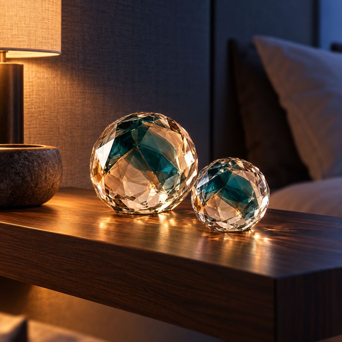 KELSVORA™ Orvella Faceted Glass Orb Pair