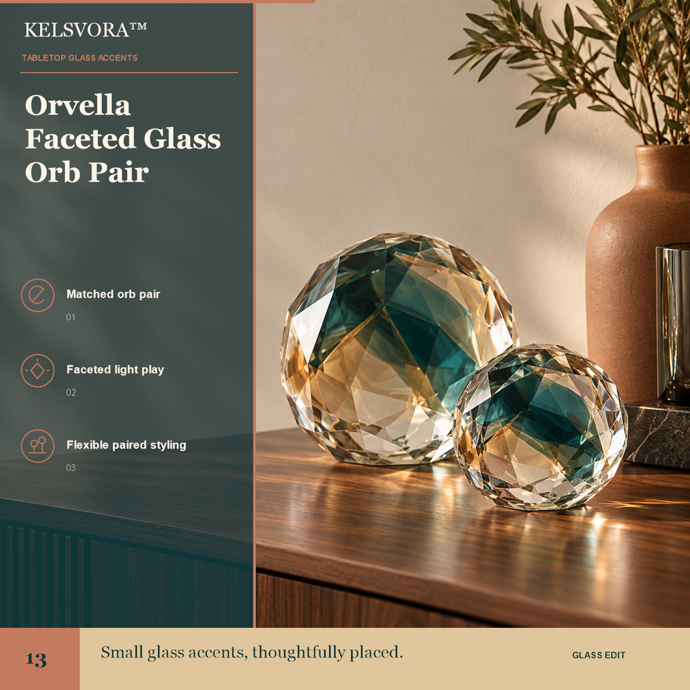KELSVORA™ Orvella Faceted Glass Orb Pair