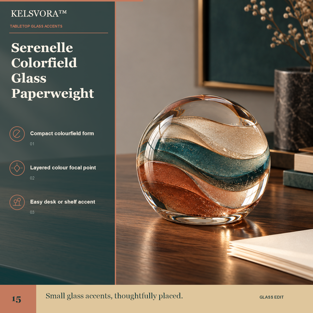 KELSVORA™ Serenelle Colorfield Glass Paperweight