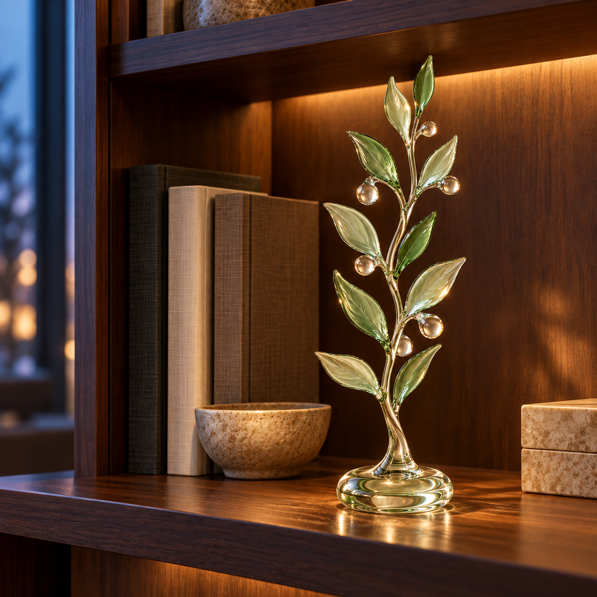 KELSVORA™ Silvarose Dewleaf Glass Branch Ornament