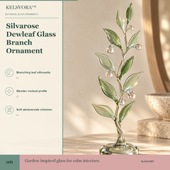 KELSVORA™ Silvarose Dewleaf Glass Branch Ornament