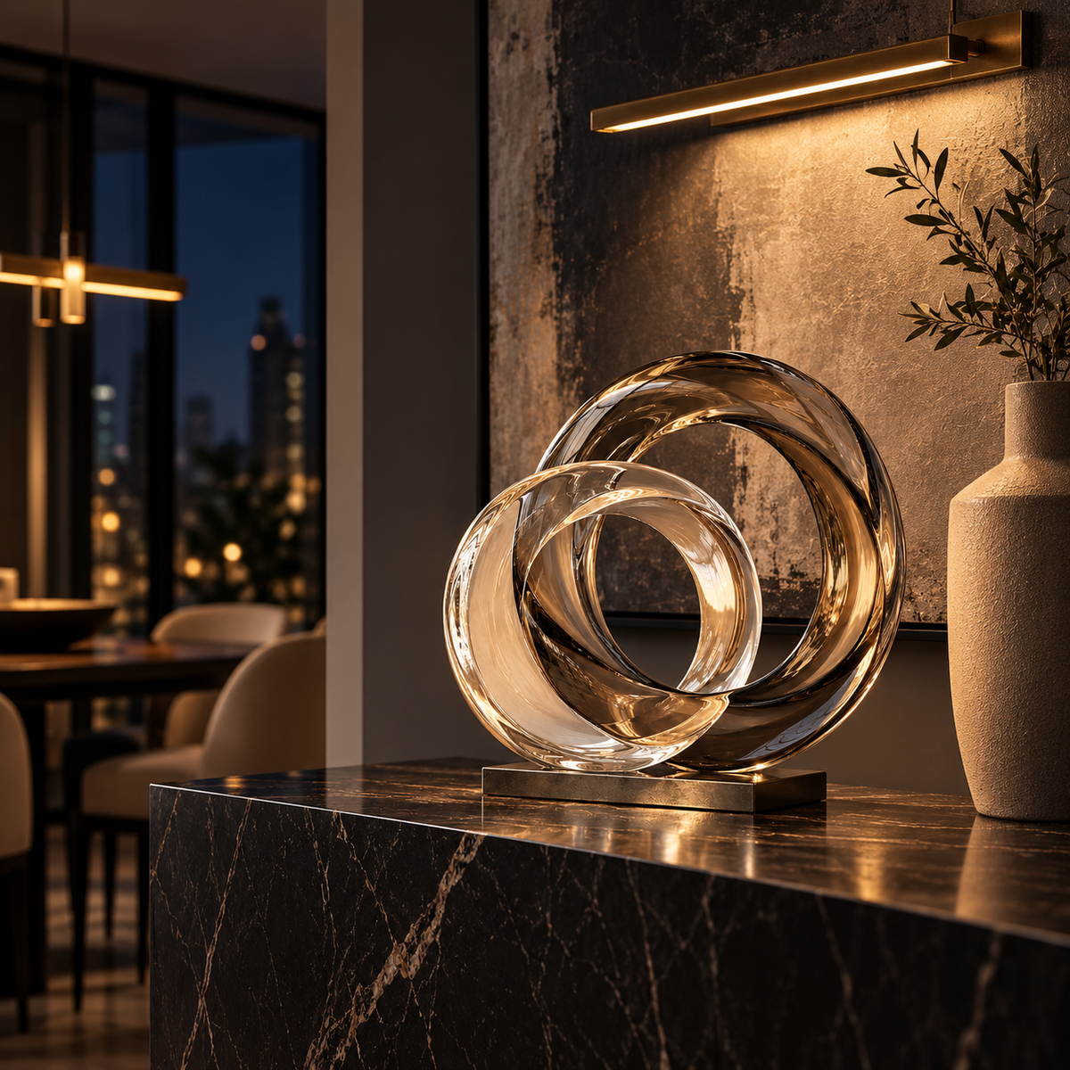 KELSVORA™ Vesperune Twin Halo Glass Sculpture